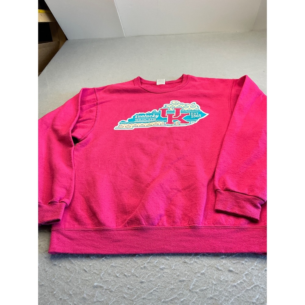 Jerzees Kentucky Wildcats Sweatshirt Pink Floral Graphic Size M NCAA Crewneck